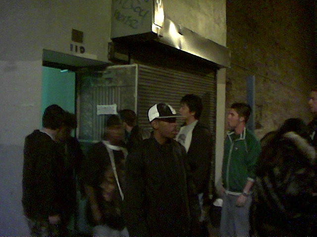People exiting the show, while we enter.