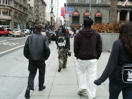 Paul parks the car in Union Square, and we set off to shop.